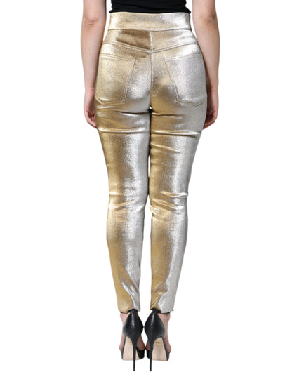 Dolce & Gabbana Metallic Gold High Waist Skinny Pants by Dolce & Gabbana