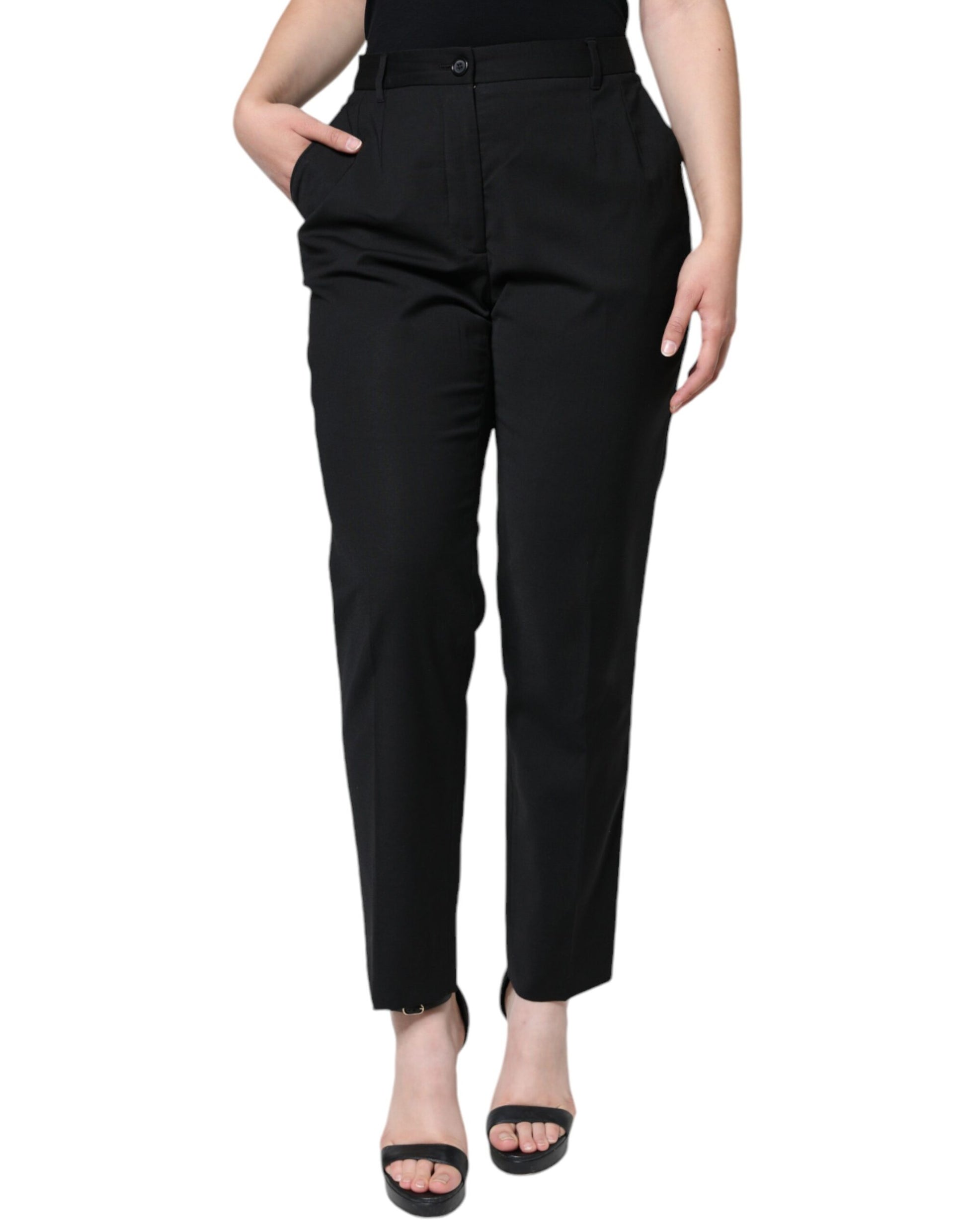 Dolce & Gabbana Black High Waist Tapered Pants by Dolce & Gabbana
