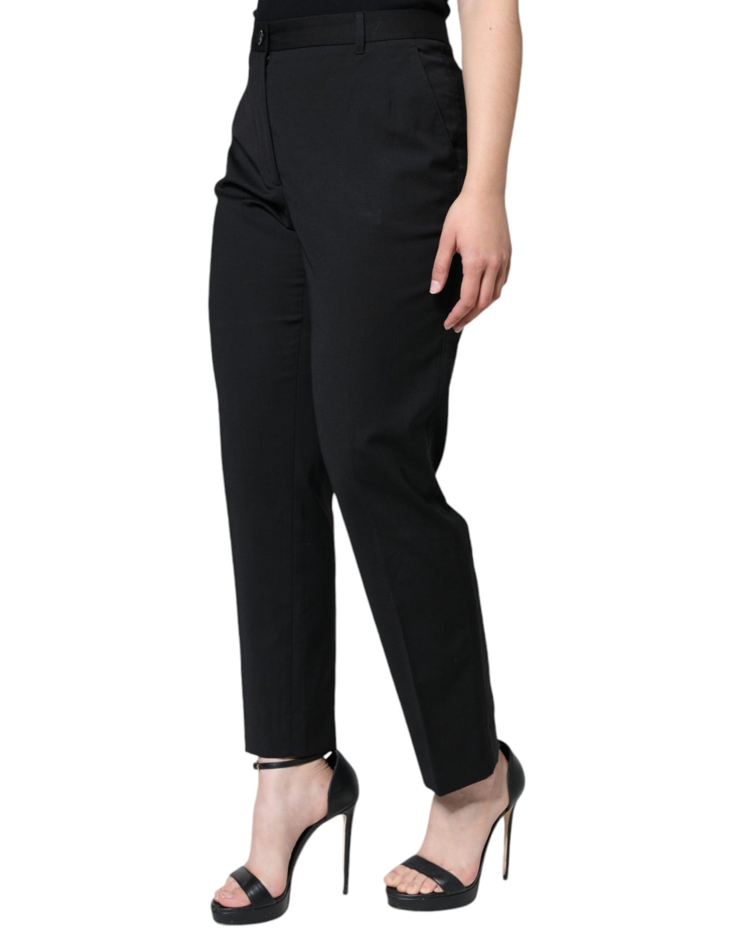 Dolce & Gabbana Black High Waist Tapered Pants by Dolce & Gabbana
