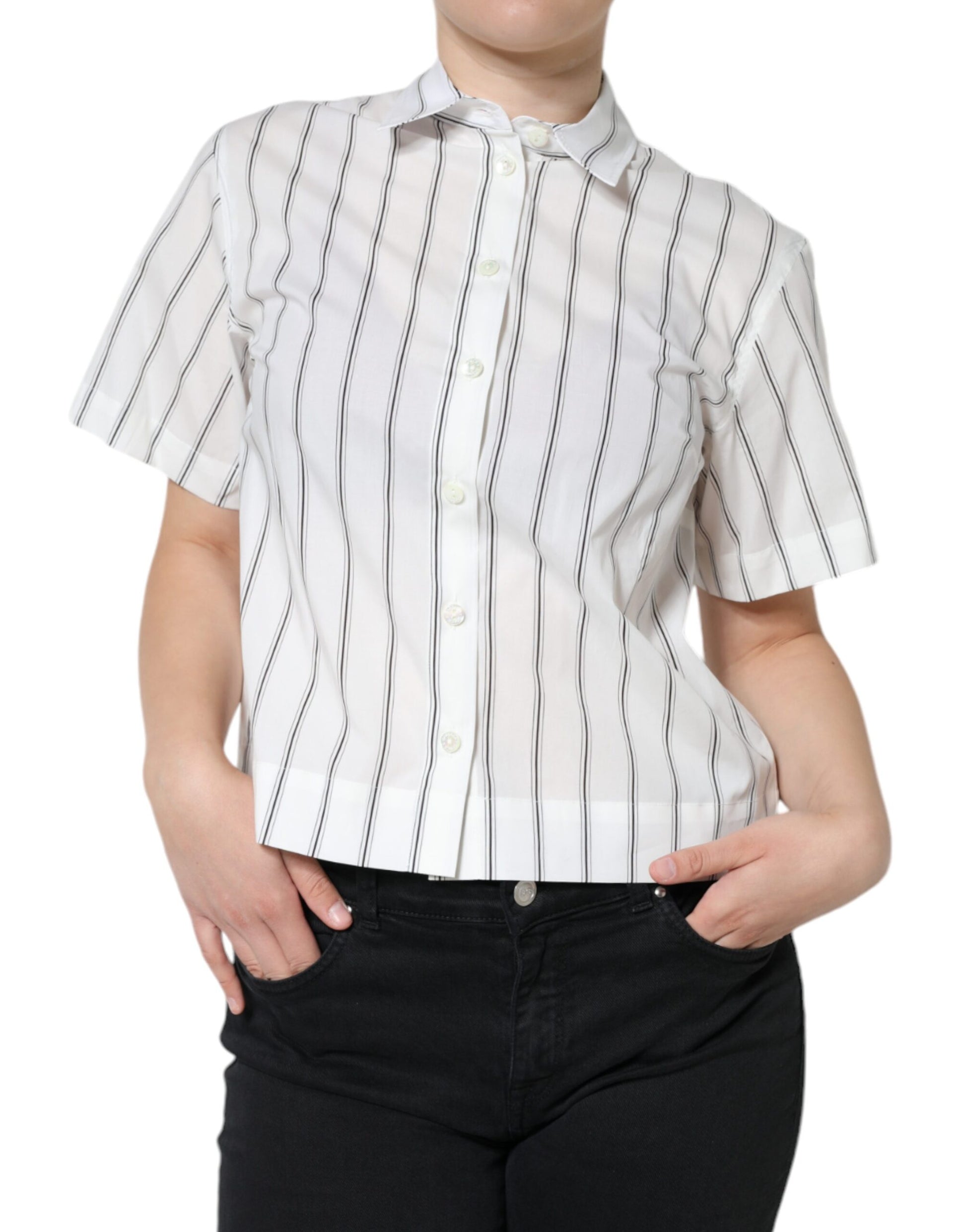 Dolce & Gabbana White Striped Collared Short Sleeve Polo Top by Dolce & Gabbana