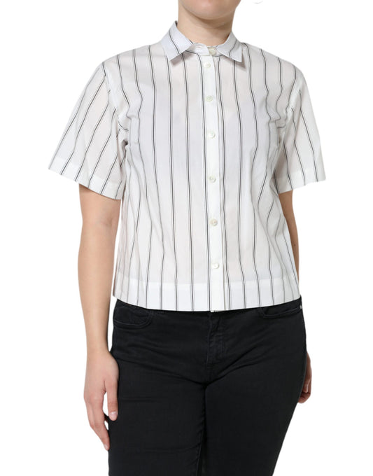 Dolce & Gabbana White Striped Collared Short Sleeve Polo Top by Dolce & Gabbana