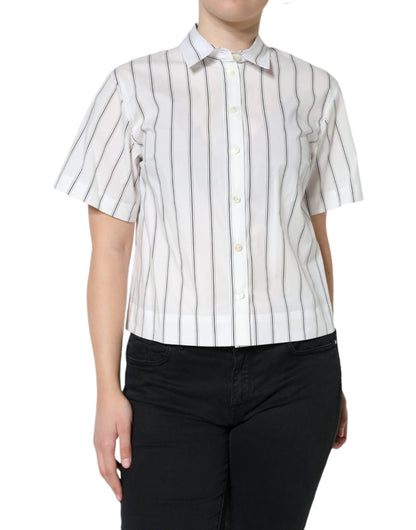 Dolce & Gabbana White Striped Collared Short Sleeve Polo Top by Dolce & Gabbana