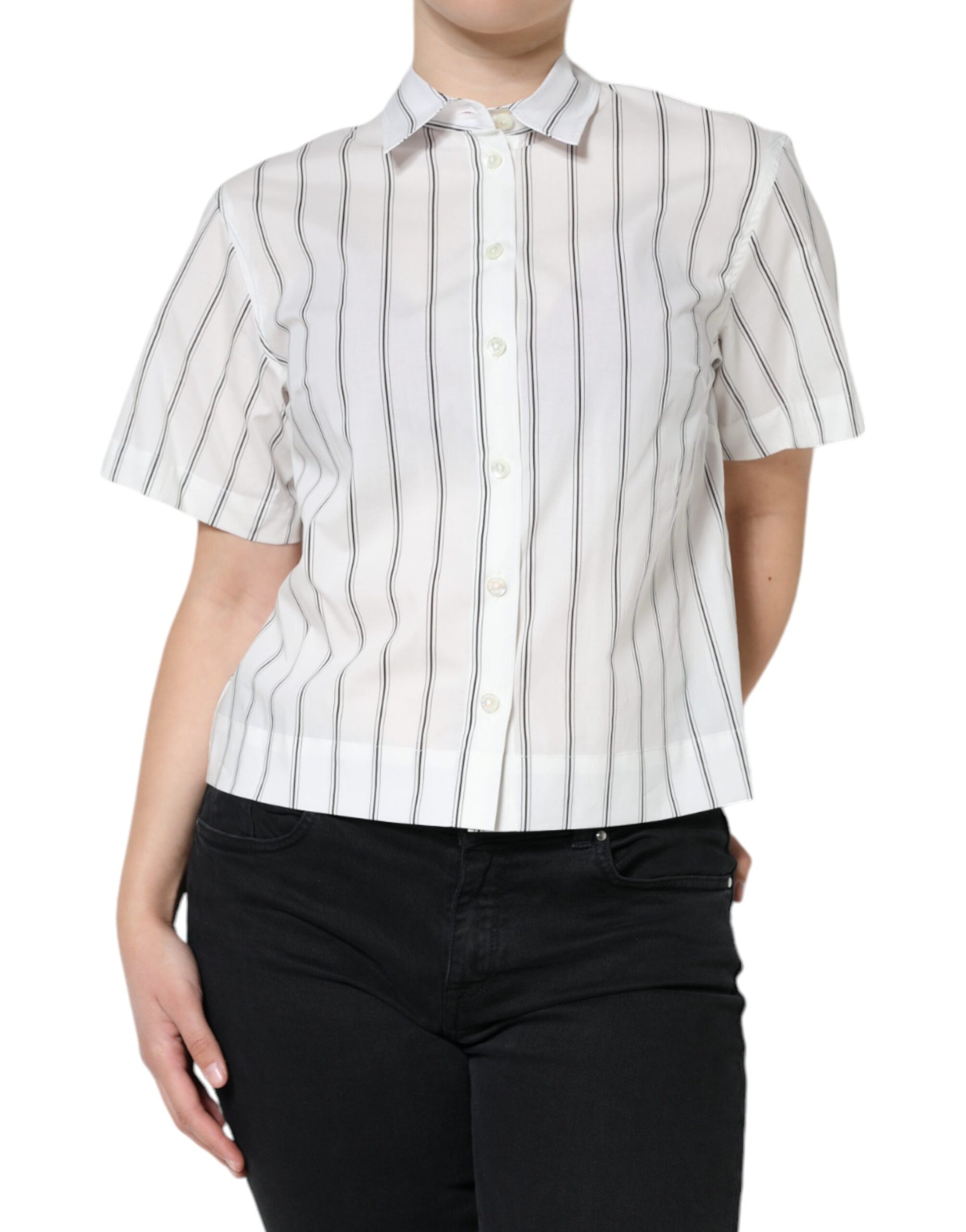 Dolce & Gabbana White Striped Collared Short Sleeve Polo Top by Dolce & Gabbana