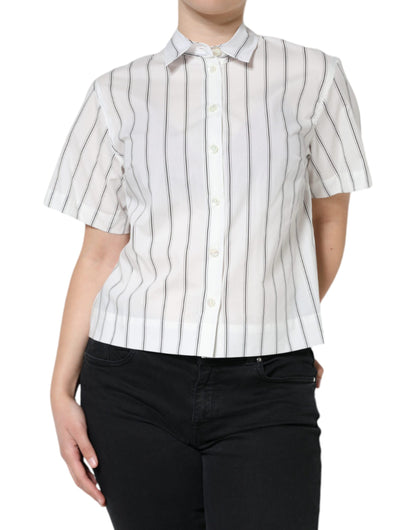 Dolce & Gabbana White Striped Collared Short Sleeve Polo Top by Dolce & Gabbana