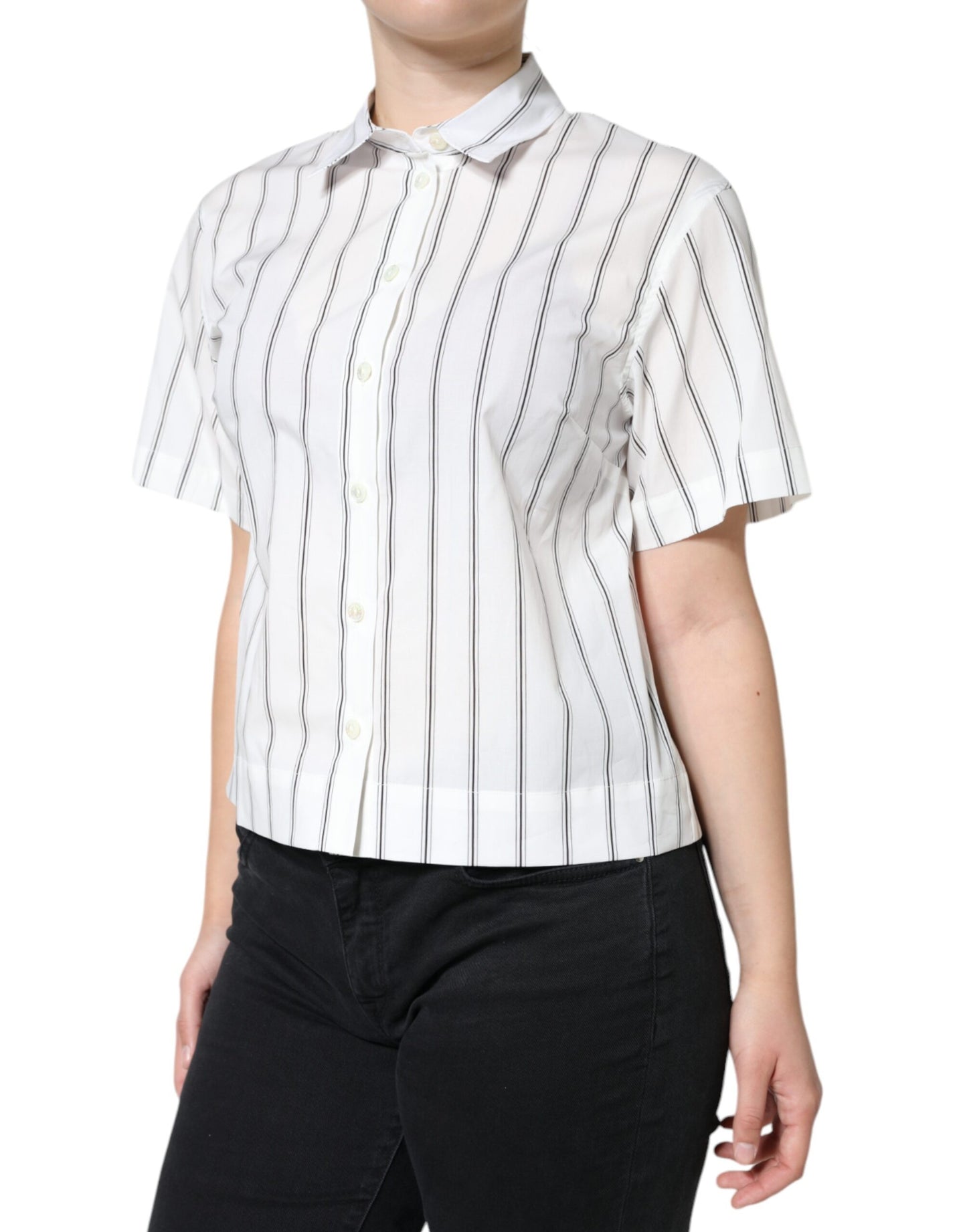 Dolce & Gabbana White Striped Collared Short Sleeve Polo Top by Dolce & Gabbana