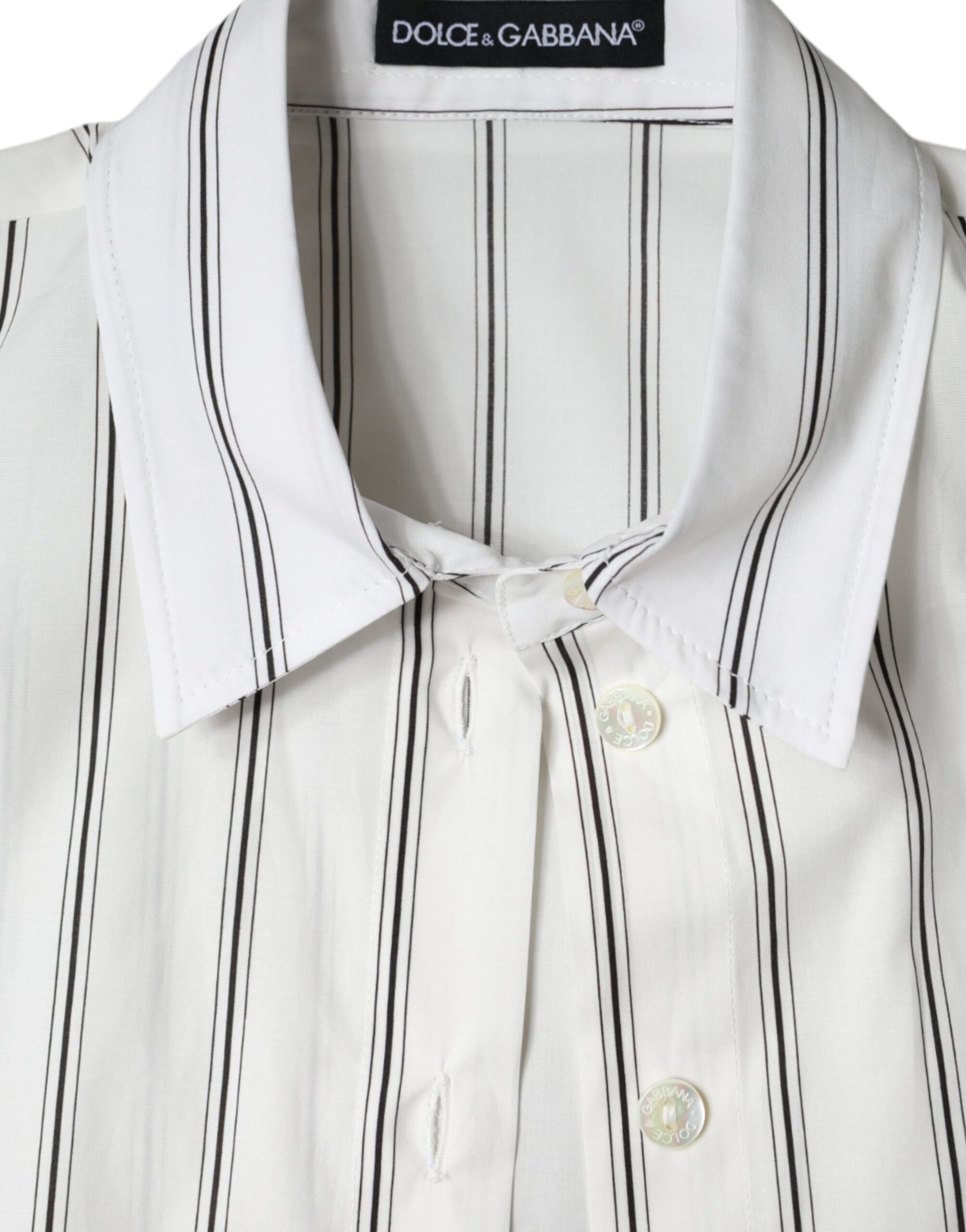 Dolce & Gabbana White Striped Collared Short Sleeve Polo Top by Dolce & Gabbana
