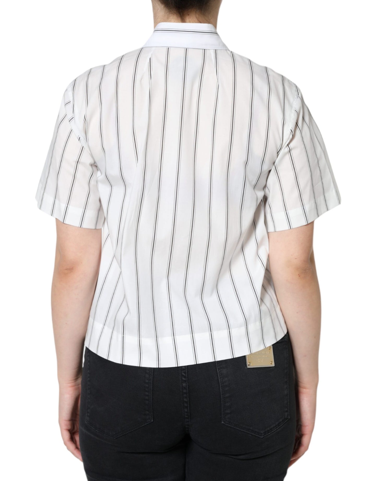 Dolce & Gabbana White Striped Collared Short Sleeve Polo Top by Dolce & Gabbana