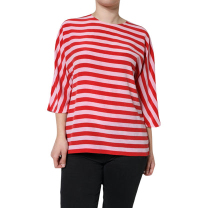 Dolce & Gabbana White Red Striped Silk Round Neck T-shirt by Dolce & Gabbana