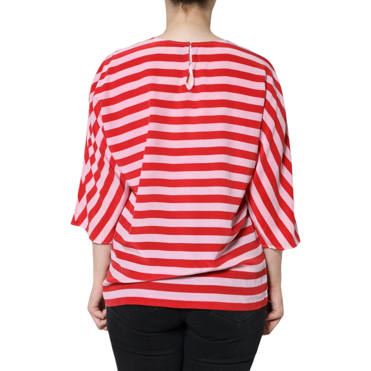 Dolce & Gabbana White Red Striped Silk Round Neck T-shirt by Dolce & Gabbana