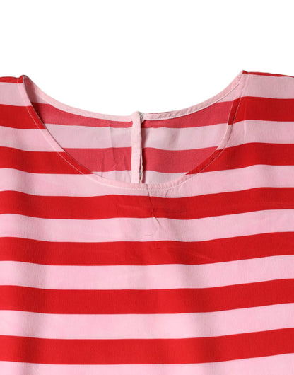 Dolce & Gabbana White Red Striped Silk Round Neck T-shirt by Dolce & Gabbana