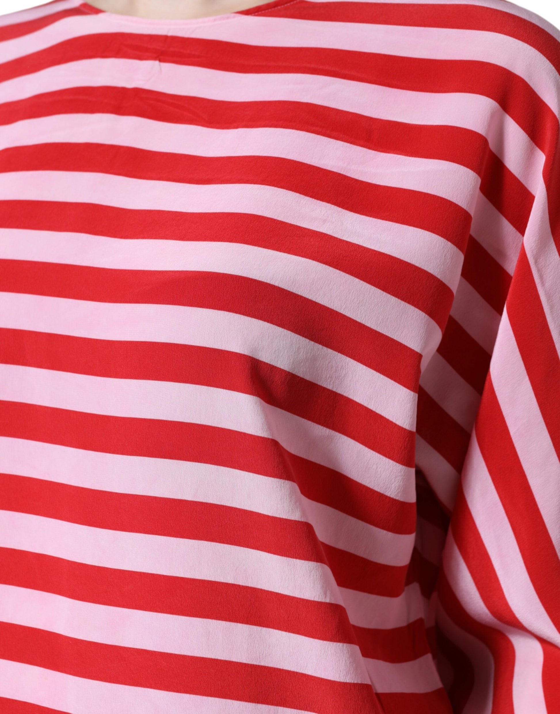Dolce & Gabbana White Red Striped Silk Round Neck T-shirt by Dolce & Gabbana