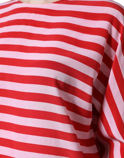 Dolce & Gabbana White Red Striped Silk Round Neck T-shirt by Dolce & Gabbana