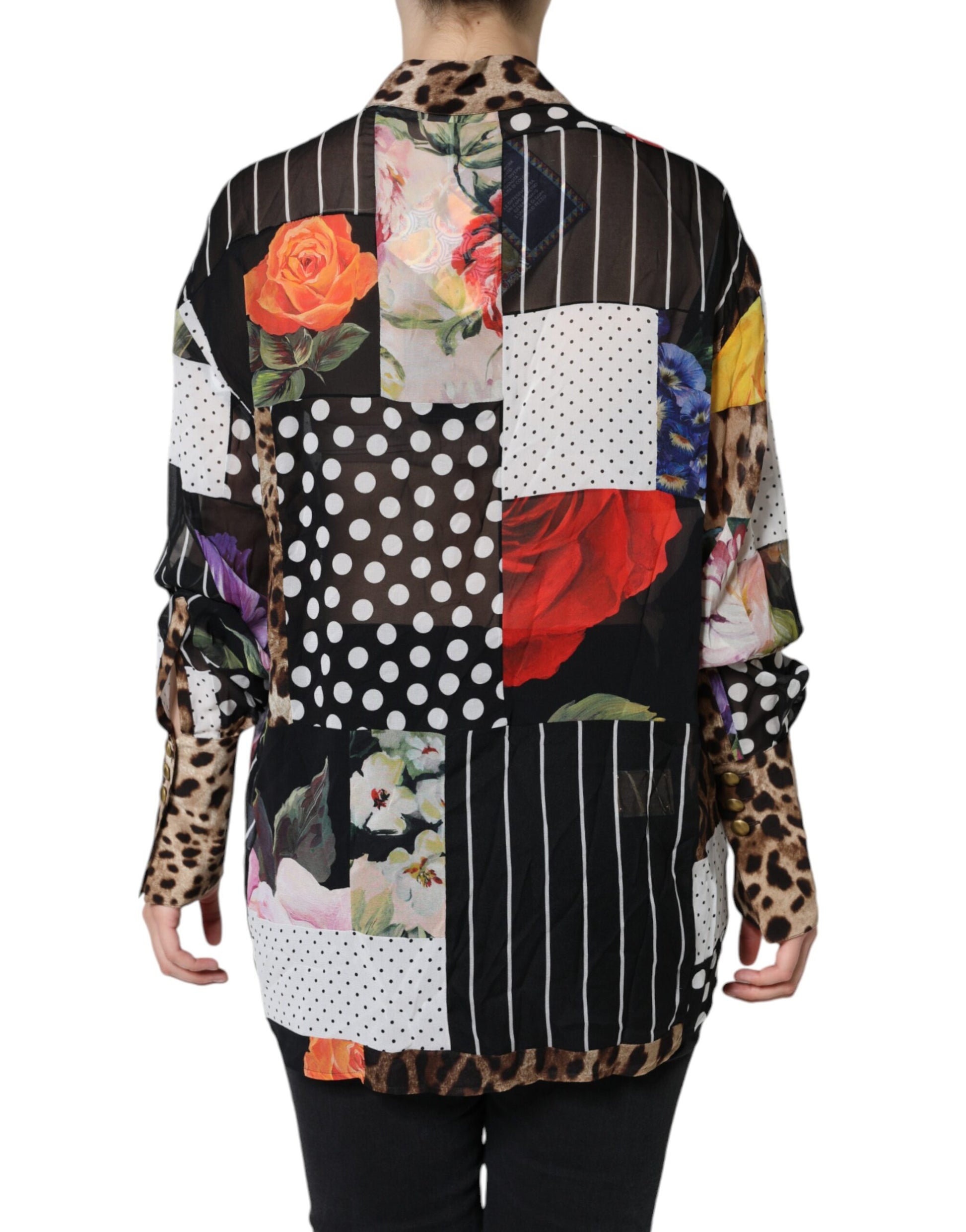 Dolce & Gabbana Multicolor Patchwork Silk Collared Blouse Top by Dolce & Gabbana