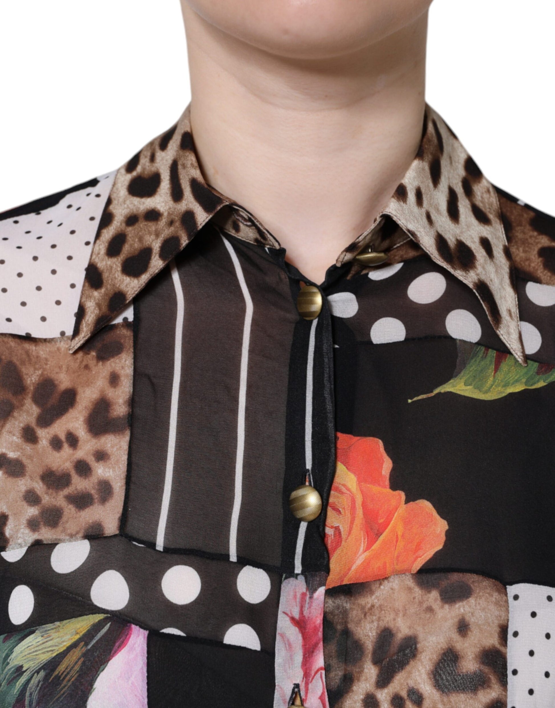 Dolce & Gabbana Multicolor Patchwork Silk Collared Blouse Top by Dolce & Gabbana