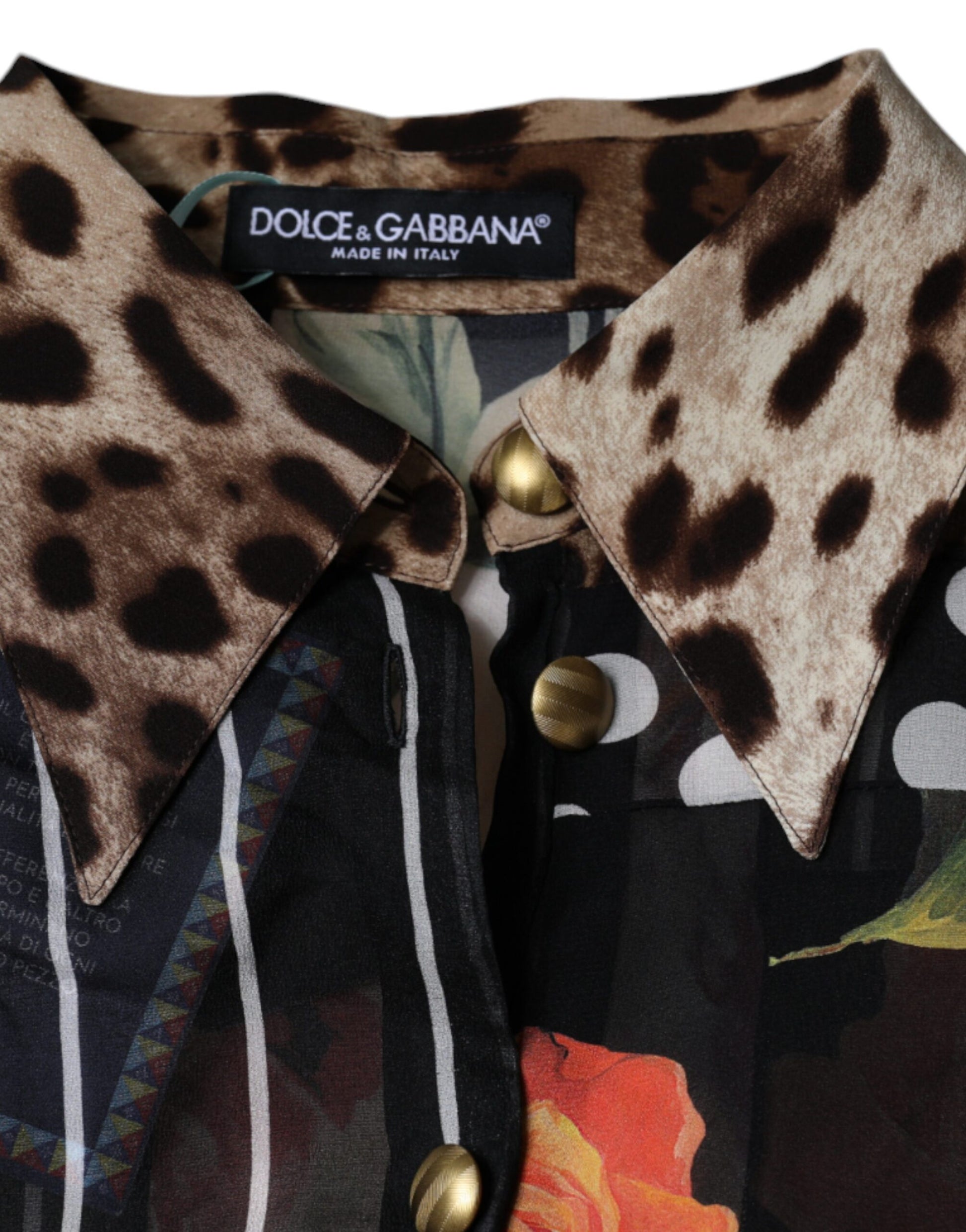 Dolce & Gabbana Multicolor Patchwork Silk Collared Blouse Top by Dolce & Gabbana
