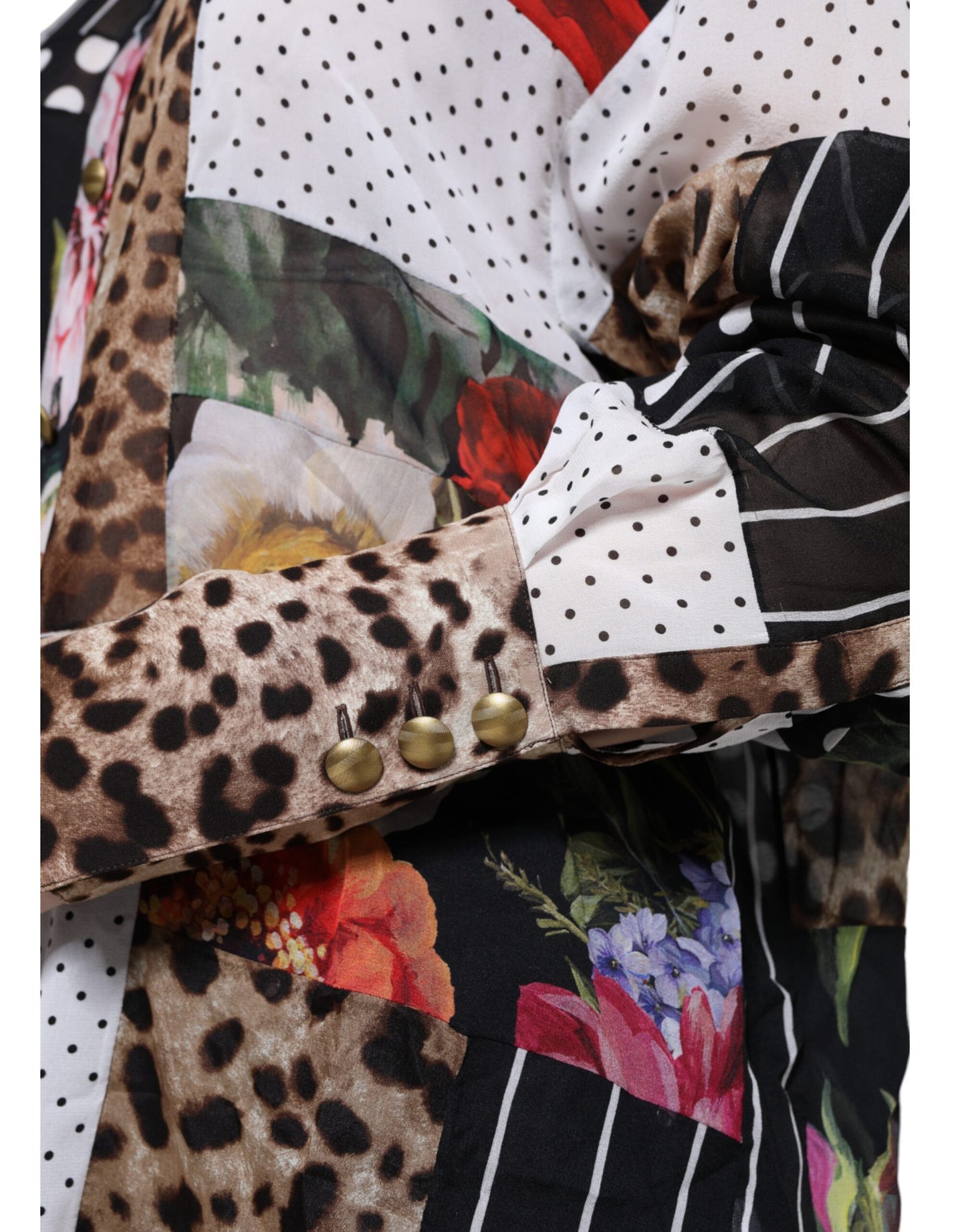Dolce & Gabbana Multicolor Patchwork Silk Collared Blouse Top by Dolce & Gabbana