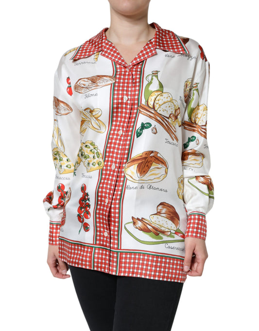 Dolce & Gabbana Multicolor Bread Print Collared Blouse Top by Dolce & Gabbana