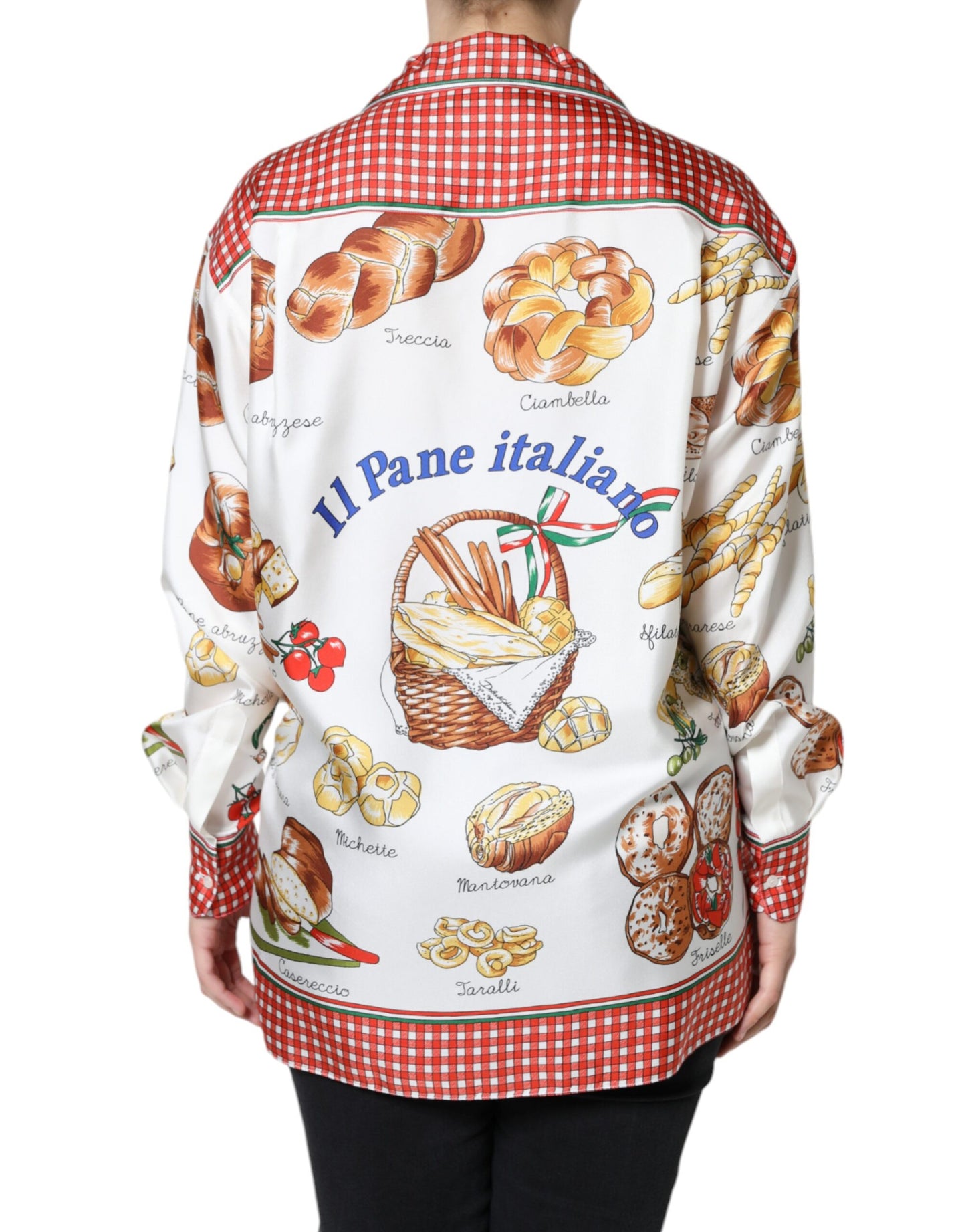 Dolce & Gabbana Multicolor Bread Print Collared Blouse Top by Dolce & Gabbana