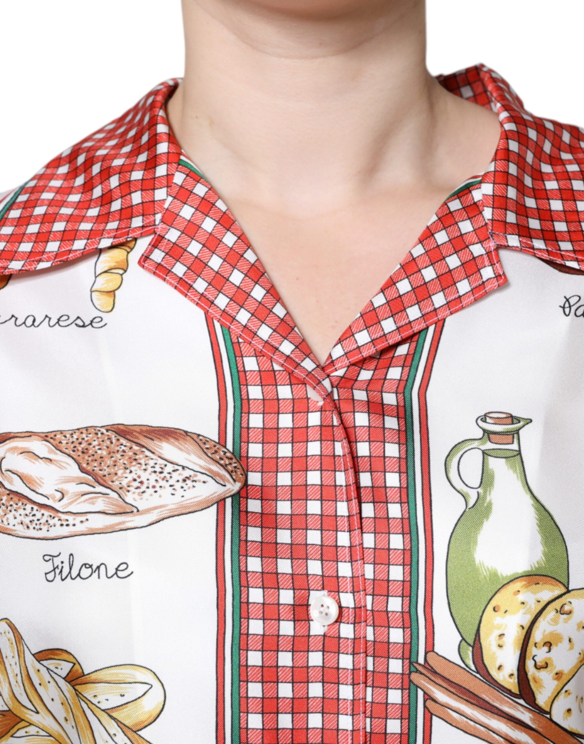 Dolce & Gabbana Multicolor Bread Print Collared Blouse Top by Dolce & Gabbana