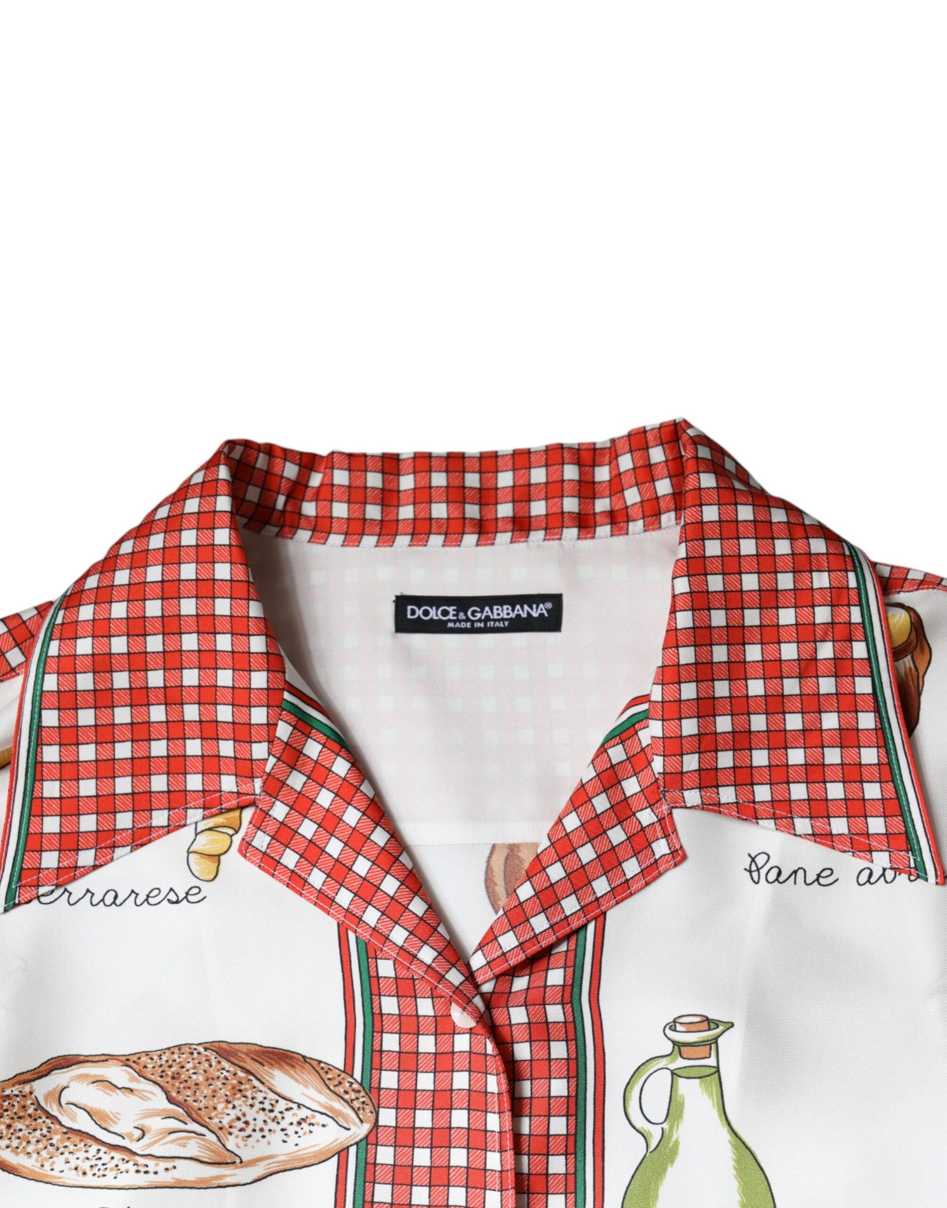 Dolce & Gabbana Multicolor Bread Print Collared Blouse Top by Dolce & Gabbana