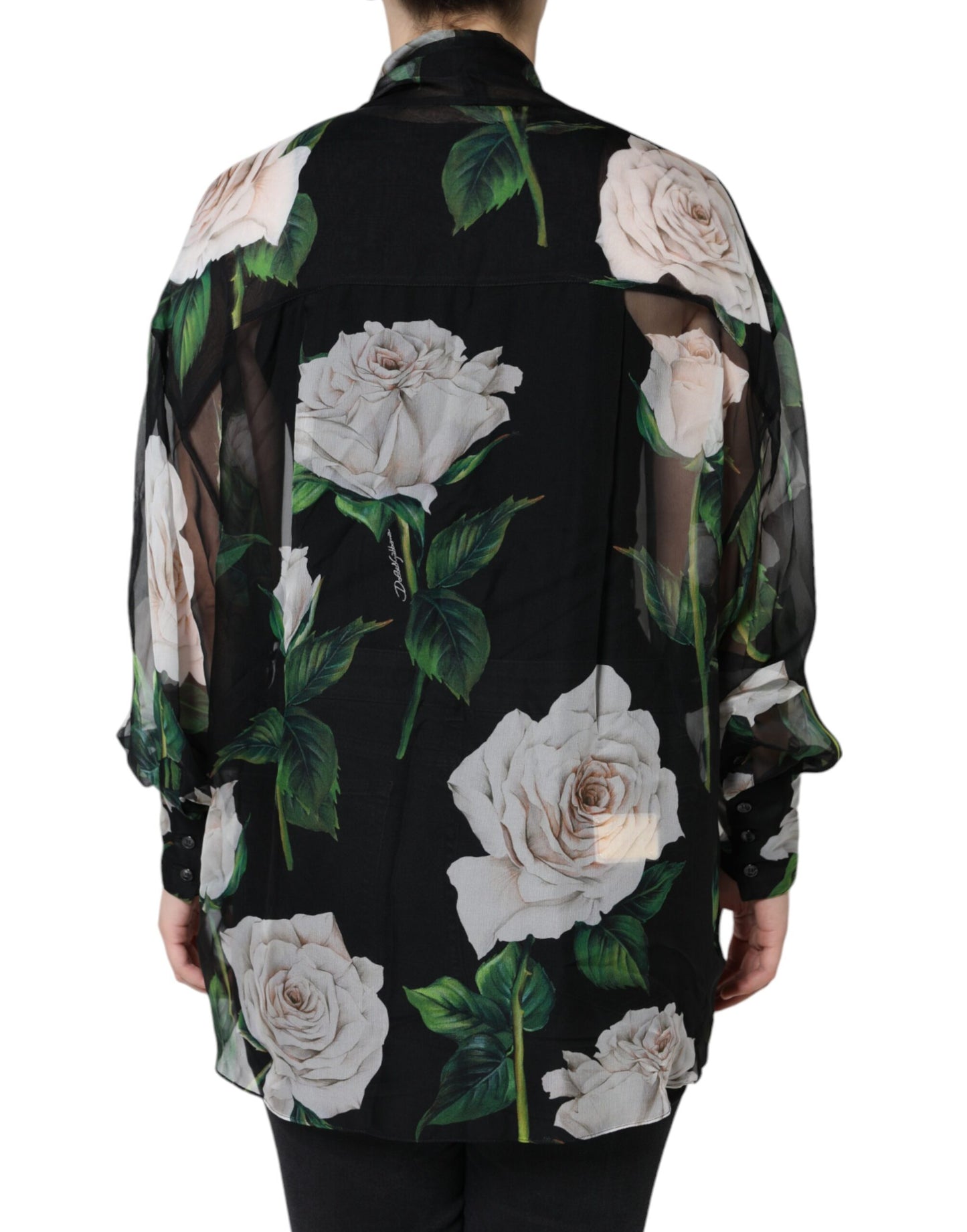 Dolce & Gabbana Black Floral Print Silk Cardigan Blouse Top by Dolce & Gabbana