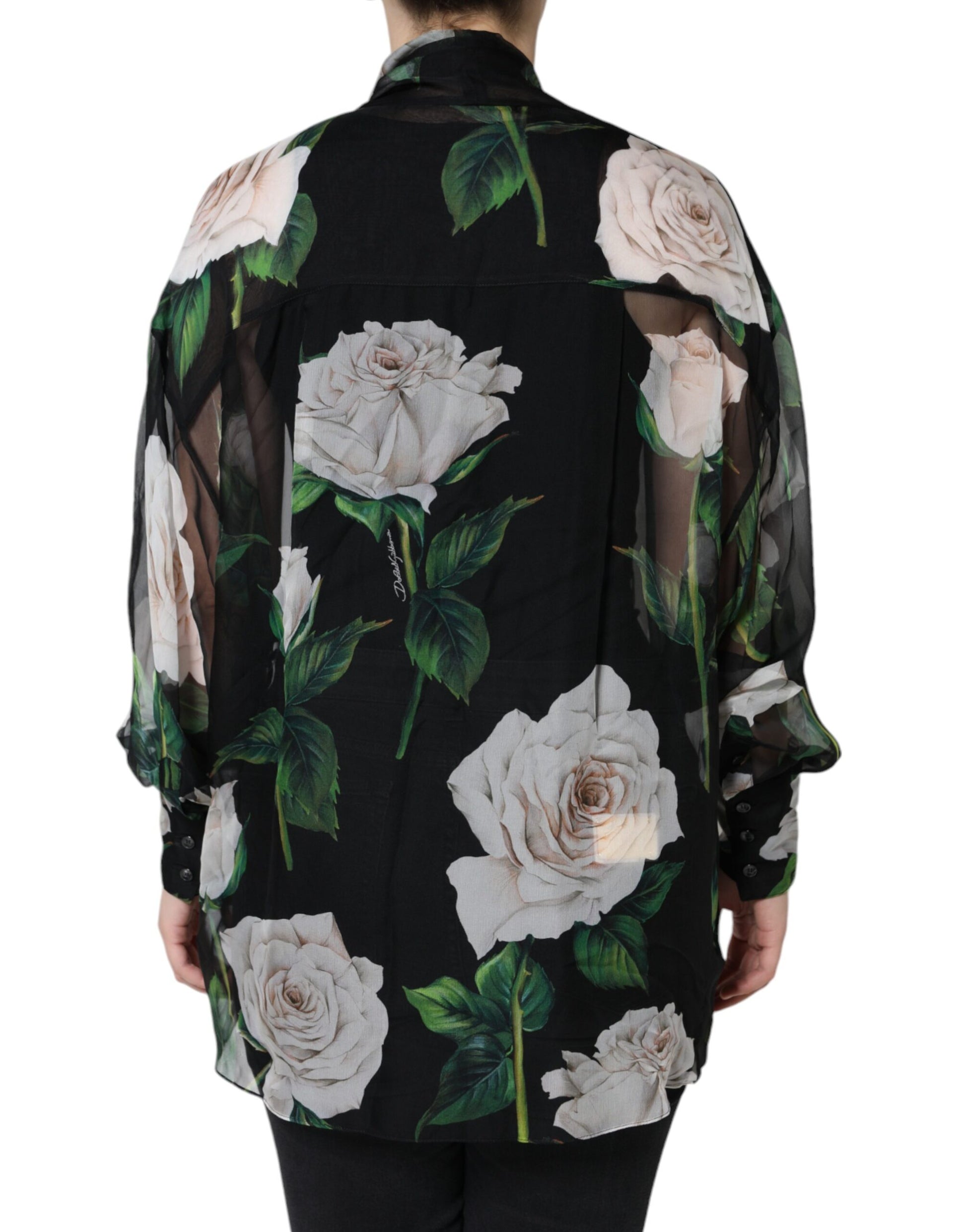 Dolce & Gabbana Black Floral Print Silk Cardigan Blouse Top by Dolce & Gabbana