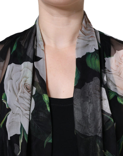 Dolce & Gabbana Black Floral Print Silk Cardigan Blouse Top by Dolce & Gabbana