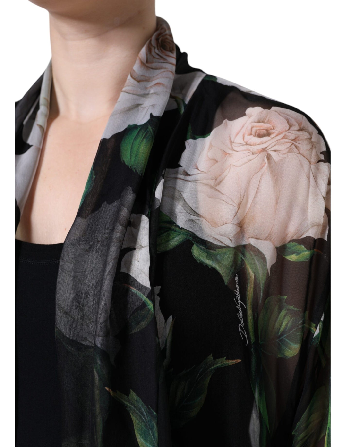 Dolce & Gabbana Black Floral Print Silk Cardigan Blouse Top by Dolce & Gabbana