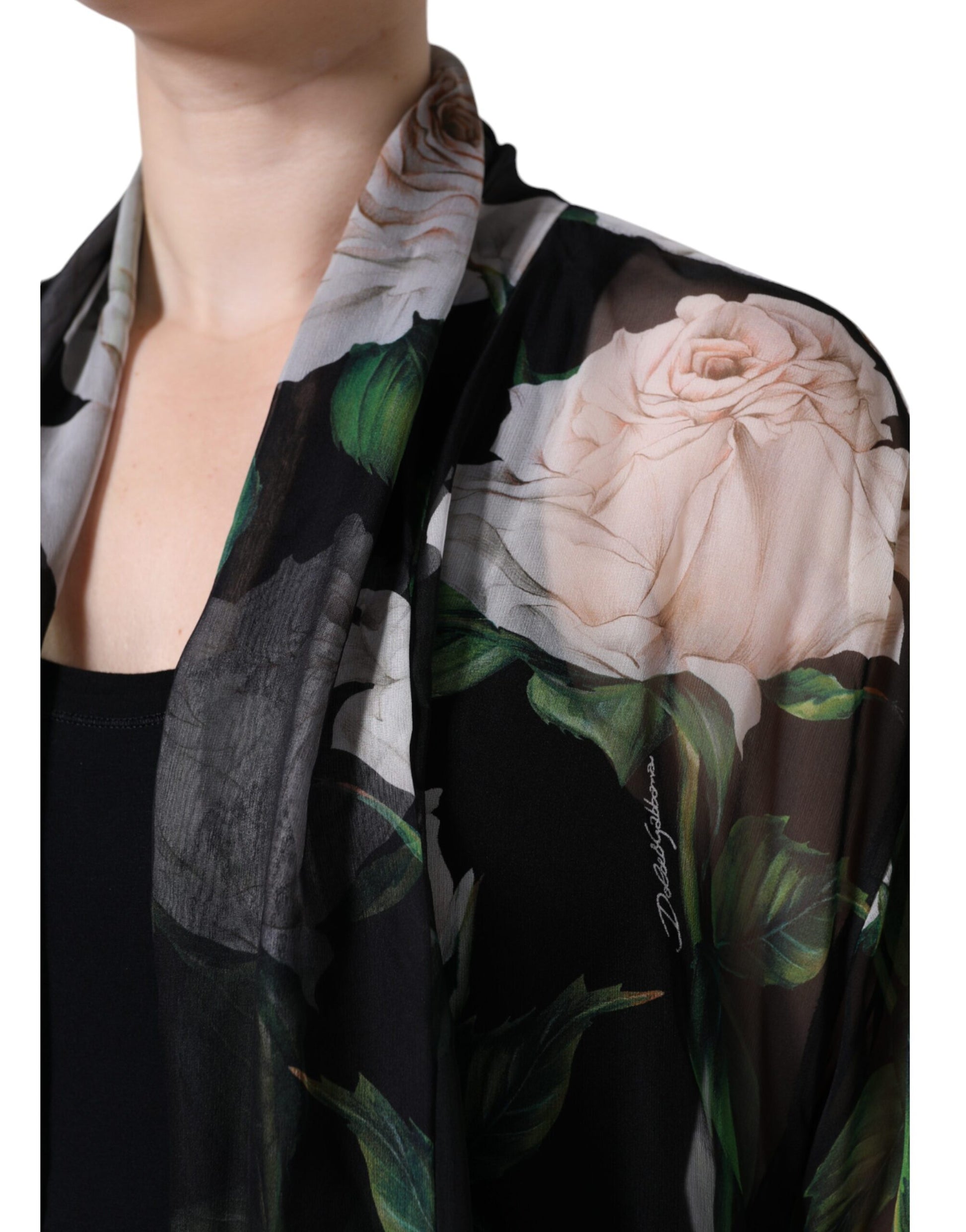 Dolce & Gabbana Black Floral Print Silk Cardigan Blouse Top by Dolce & Gabbana