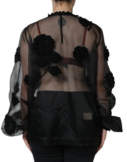 Dolce & Gabbana Black Nylon Mesh Transparent Floral Blouse by Dolce & Gabbana