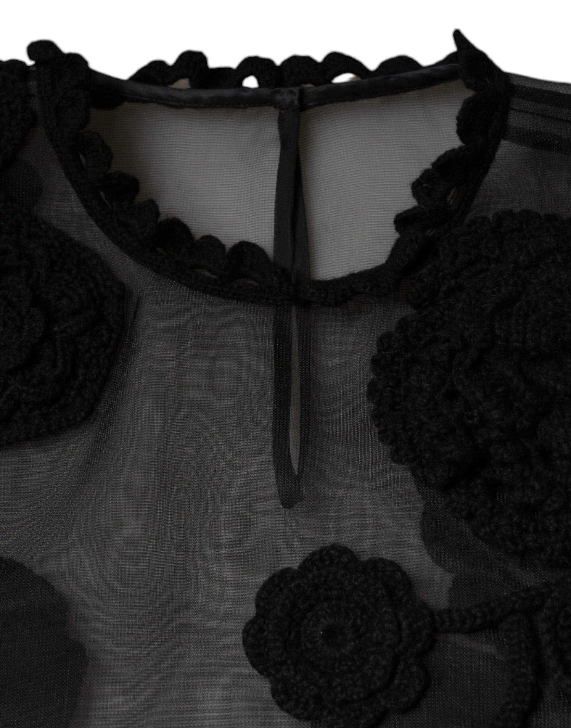 Dolce & Gabbana Black Nylon Mesh Transparent Floral Blouse by Dolce & Gabbana