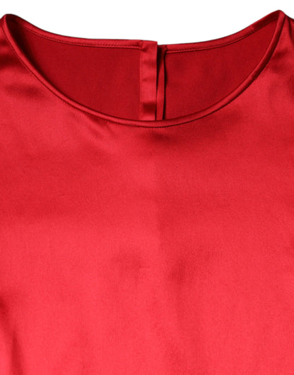 Dolce & Gabbana Red Satin Lace Trim Round Neck Blouse Top by Dolce & Gabbana