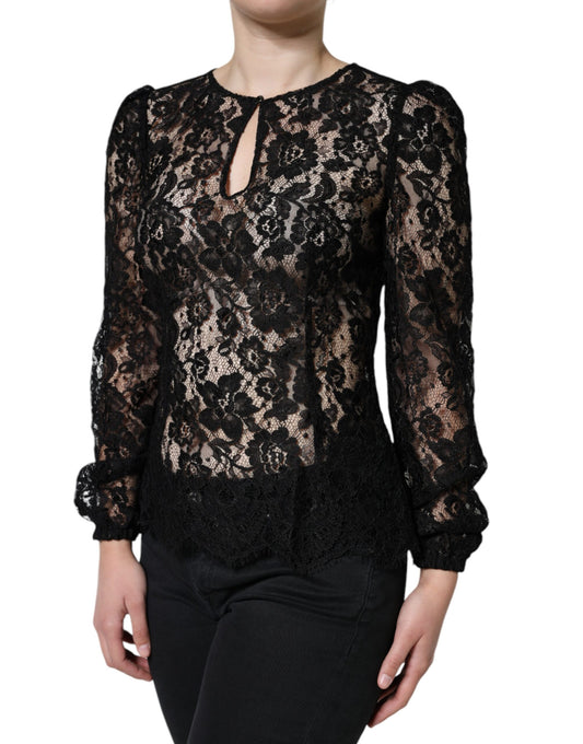Dolce & Gabbana Black Floral Lace See Through Long Sleeve Top by Dolce & Gabbana