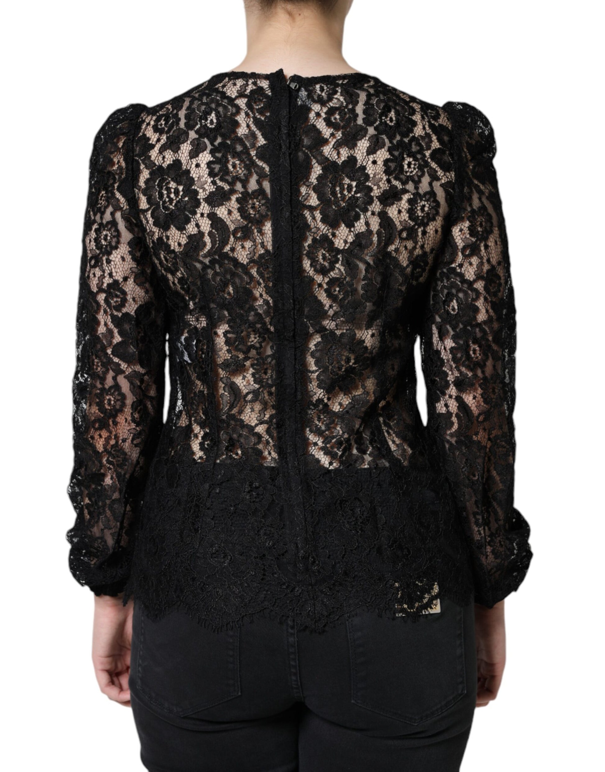 Dolce & Gabbana Black Floral Lace See Through Long Sleeve Top by Dolce & Gabbana