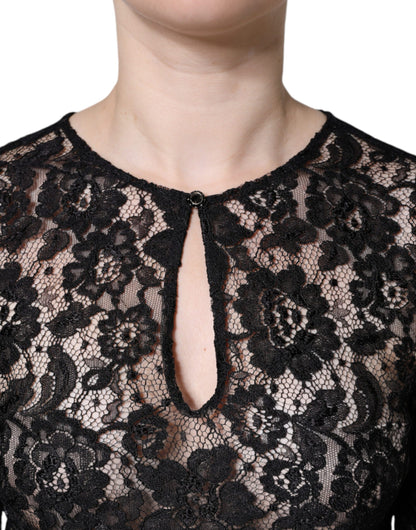 Dolce & Gabbana Black Floral Lace See Through Long Sleeve Top by Dolce & Gabbana