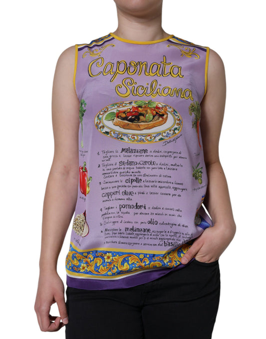 Dolce & Gabbana Purple Silk Caponata Siciliana Print Tank Top by Dolce & Gabbana