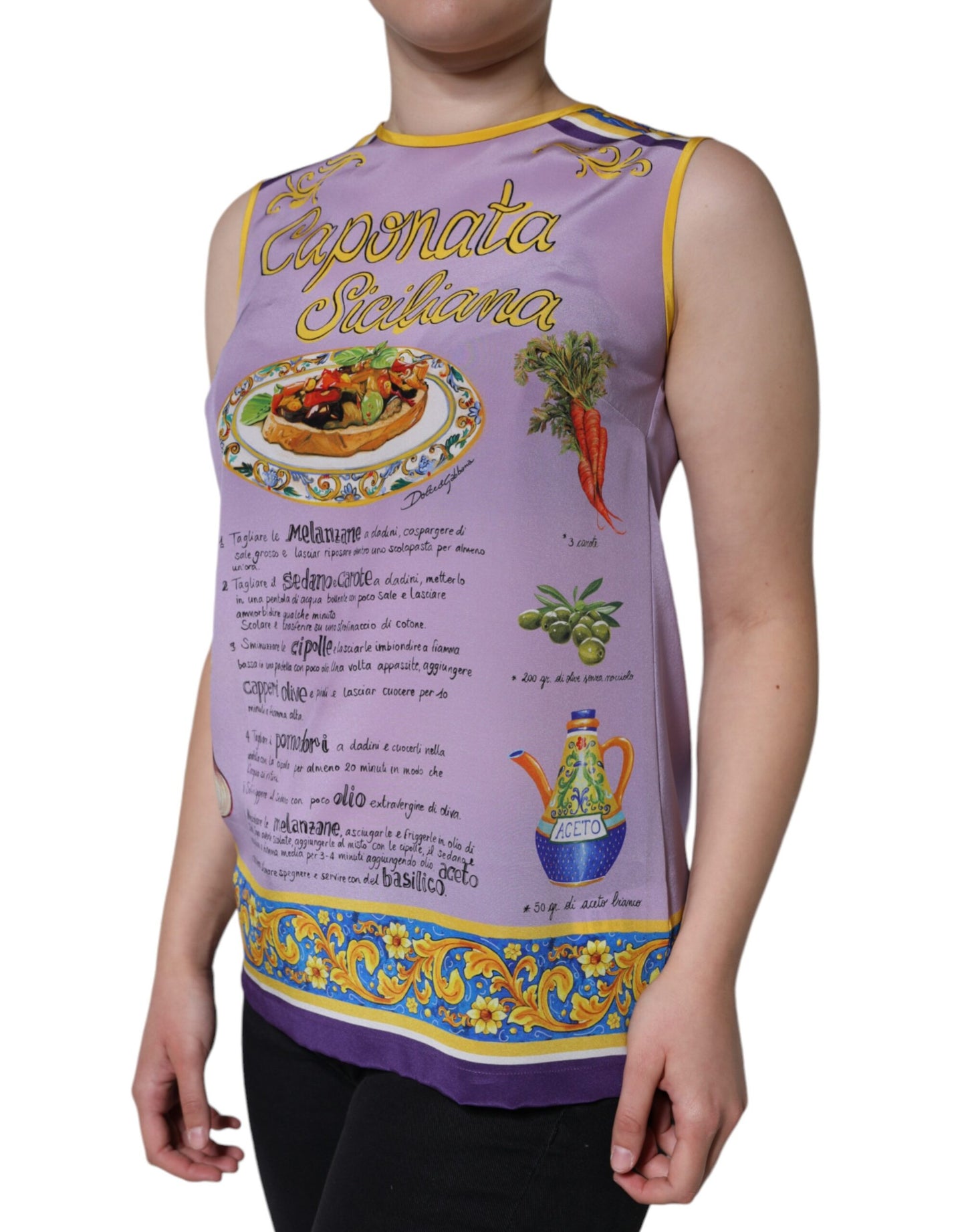 Dolce & Gabbana Purple Silk Caponata Siciliana Print Tank Top by Dolce & Gabbana