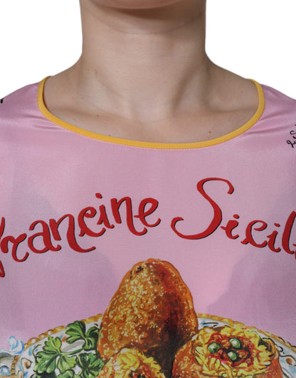 Dolce & Gabbana Pink Silk Araneine Siciliana Print Short Sleeves Top by Dolce & Gabbana
