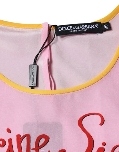 Dolce & Gabbana Pink Silk Araneine Siciliana Print Short Sleeves Top by Dolce & Gabbana