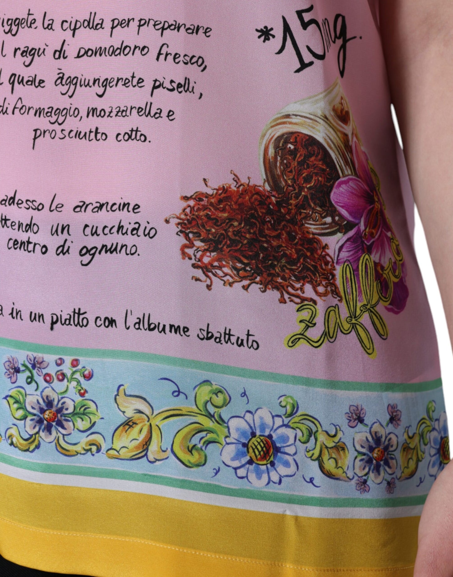 Dolce & Gabbana Pink Silk Araneine Siciliana Print Short Sleeves Top by Dolce & Gabbana
