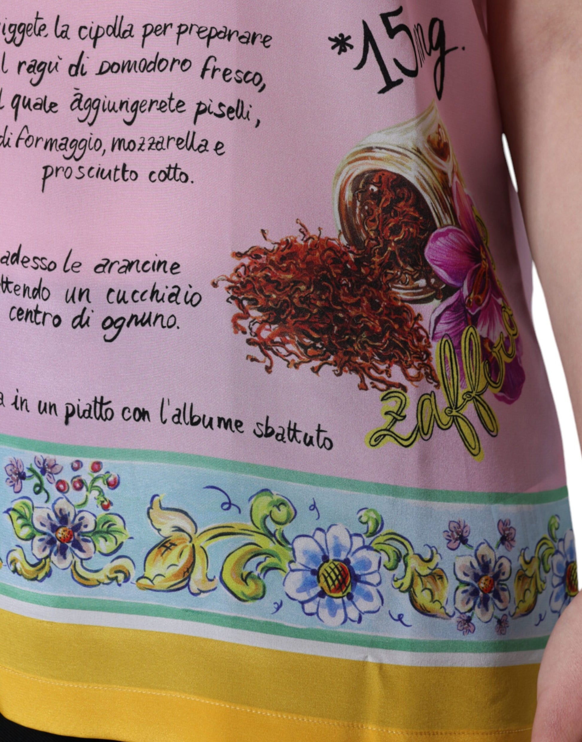 Dolce & Gabbana Pink Silk Araneine Siciliana Print Short Sleeves Top by Dolce & Gabbana