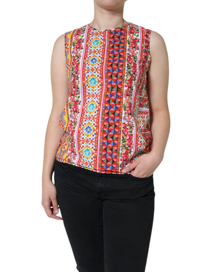 Dolce & Gabbana Multicolor Cotton Carretto Floral Tank Top by Dolce & Gabbana
