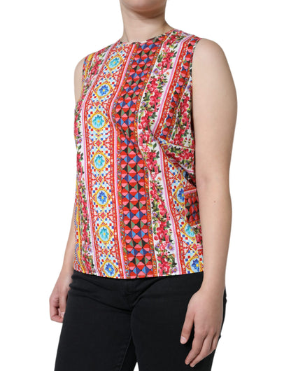 Dolce & Gabbana Multicolor Cotton Carretto Floral Tank Top by Dolce & Gabbana