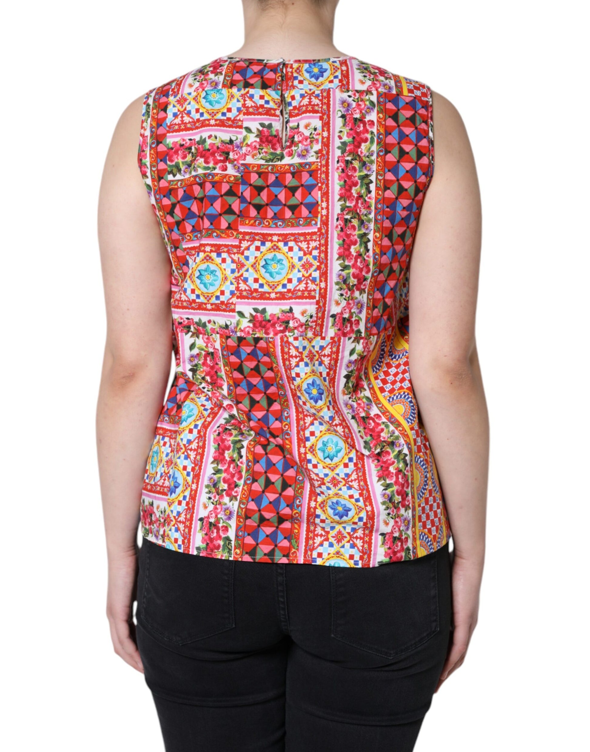 Dolce & Gabbana Multicolor Cotton Carretto Floral Tank Top by Dolce & Gabbana