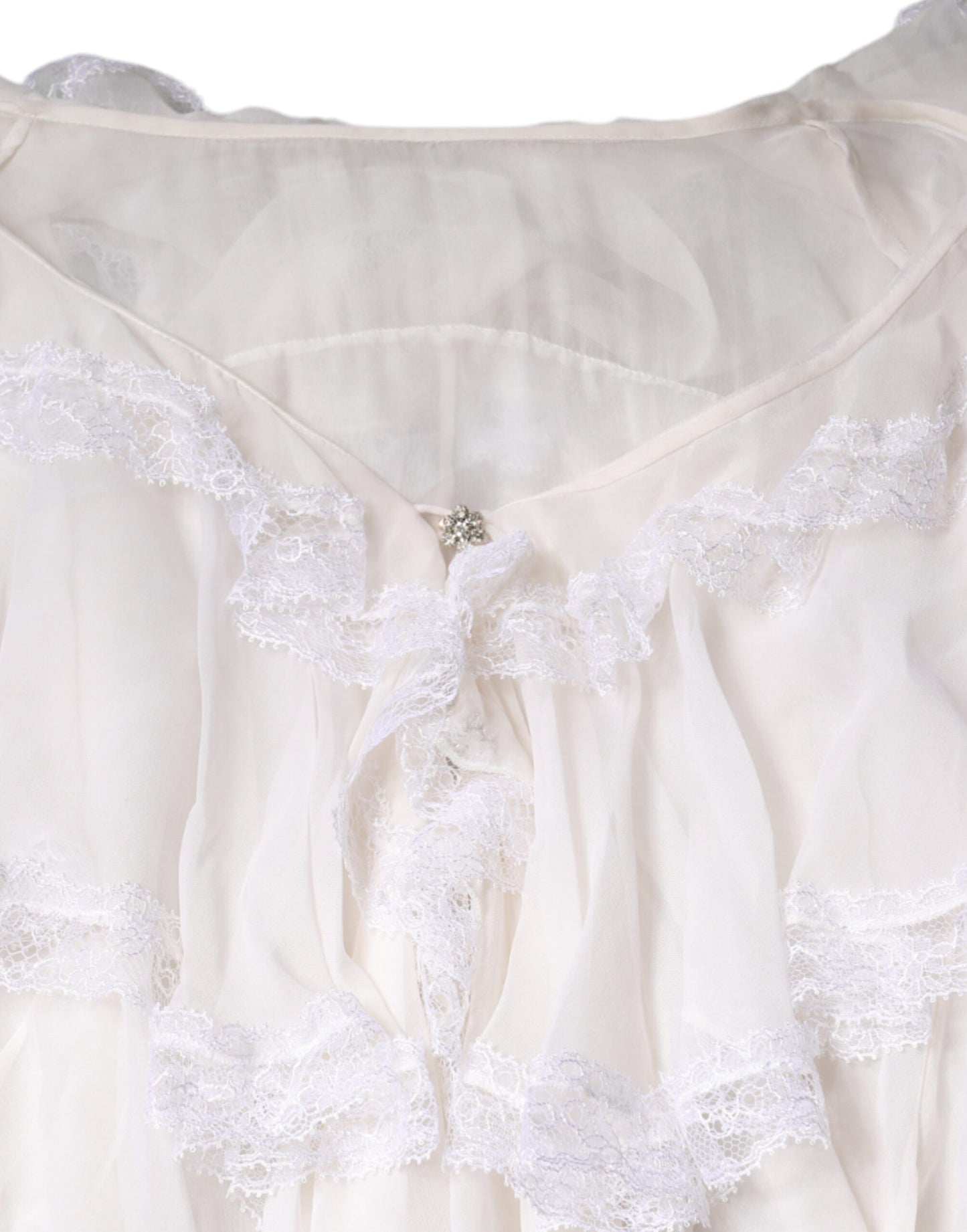 Dolce & Gabbana White Ruffles Lace Long Sleeve Blouse Top by Dolce & Gabbana
