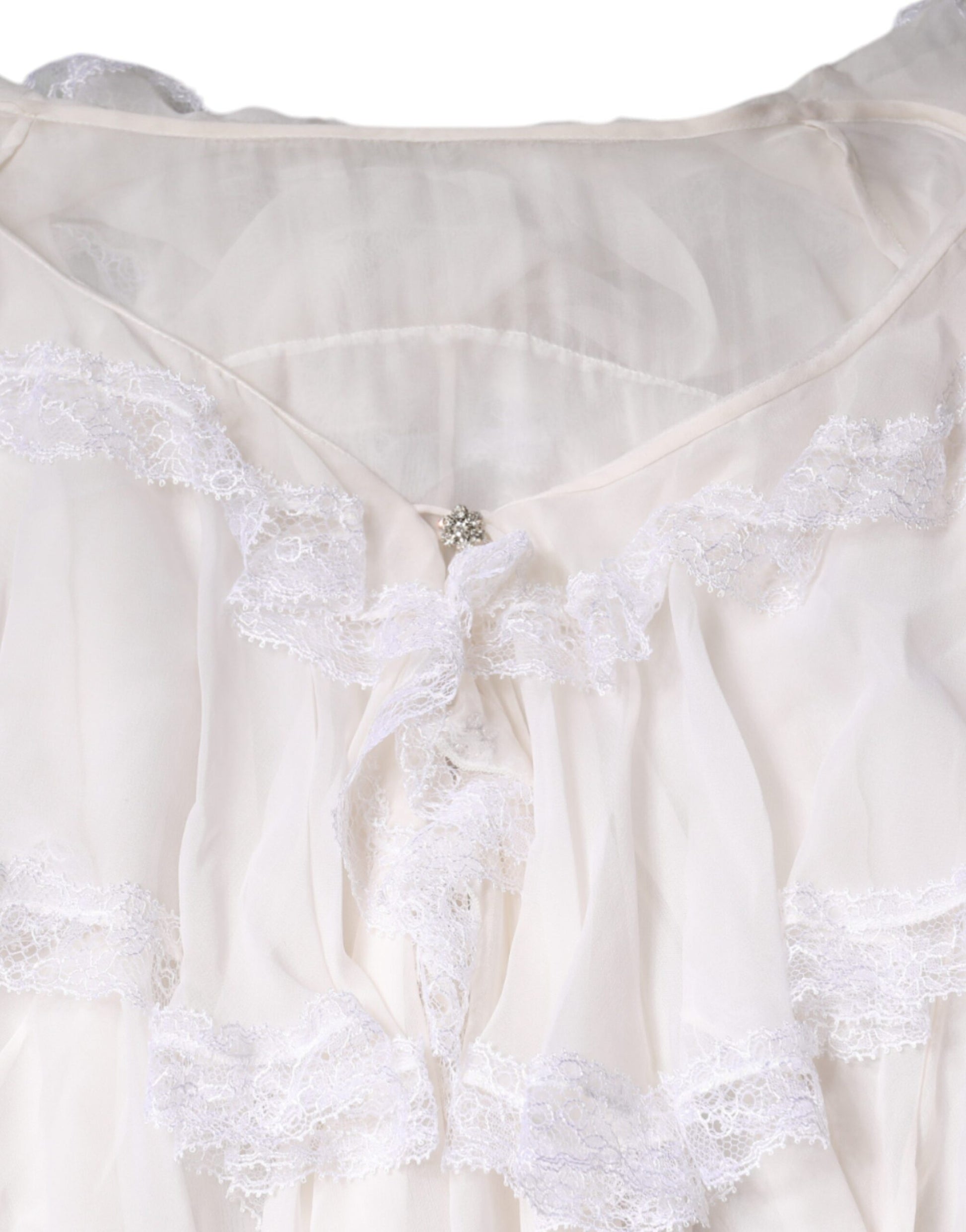 Dolce & Gabbana White Ruffles Lace Long Sleeve Blouse Top by Dolce & Gabbana