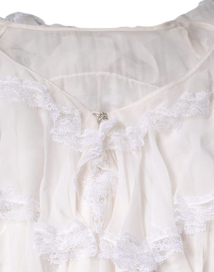 Dolce & Gabbana White Ruffles Lace Long Sleeve Blouse Top by Dolce & Gabbana