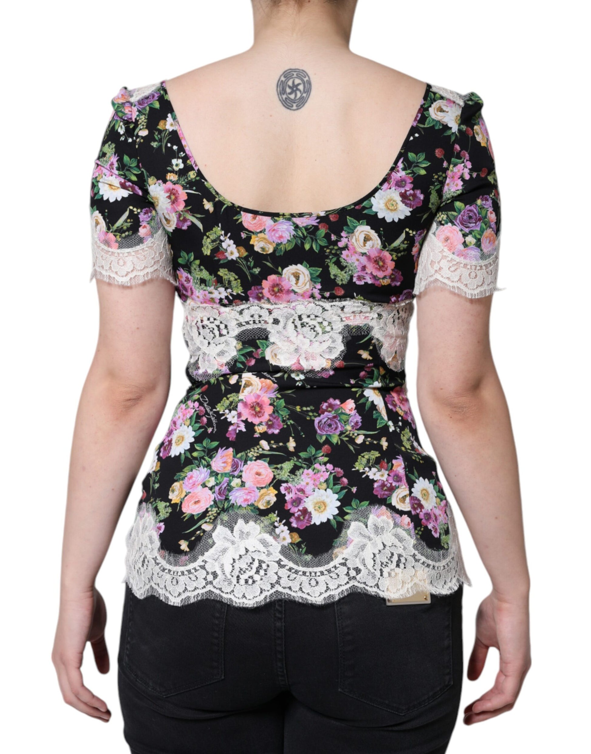 Dolce & Gabbana Black Floral Lace Short Sleeves Blouse Top by Dolce & Gabbana