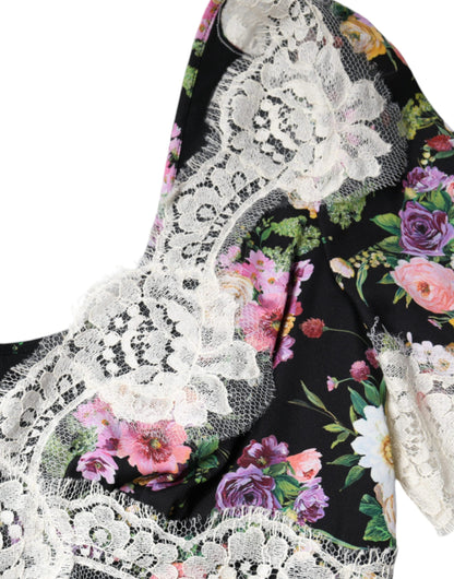 Dolce & Gabbana Black Floral Lace Short Sleeves Blouse Top by Dolce & Gabbana