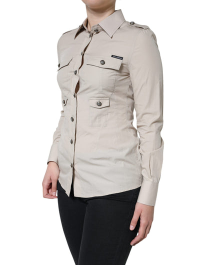 Dolce & Gabbana Beige Cotton Collared Button Down Shirt Top by Dolce & Gabbana